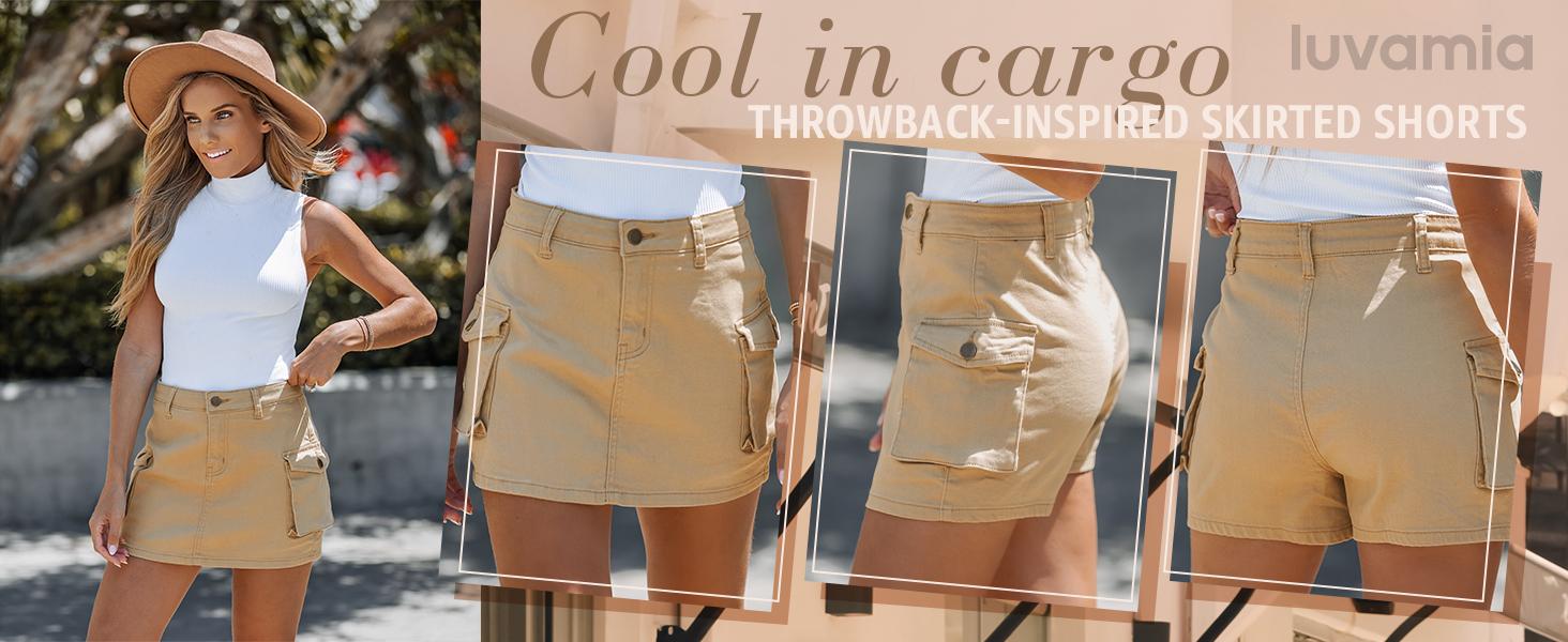 Luvamia Cargo Shorts for Women High Waisted Mini Skort with Pockets Y2K Style Casual Summer Skorts Comfortable Cotton Blend Fabric Womenswear Bottom Fitted Basic jean shorts jorts Luvamia Cargo Shorts for Women High Waisted Mini Skort with Pockets Y2K Style Casual Summer Skorts Comfortable Cotton Blend Fabric Womenswear Bottom Fitted Basic jean shorts jorts