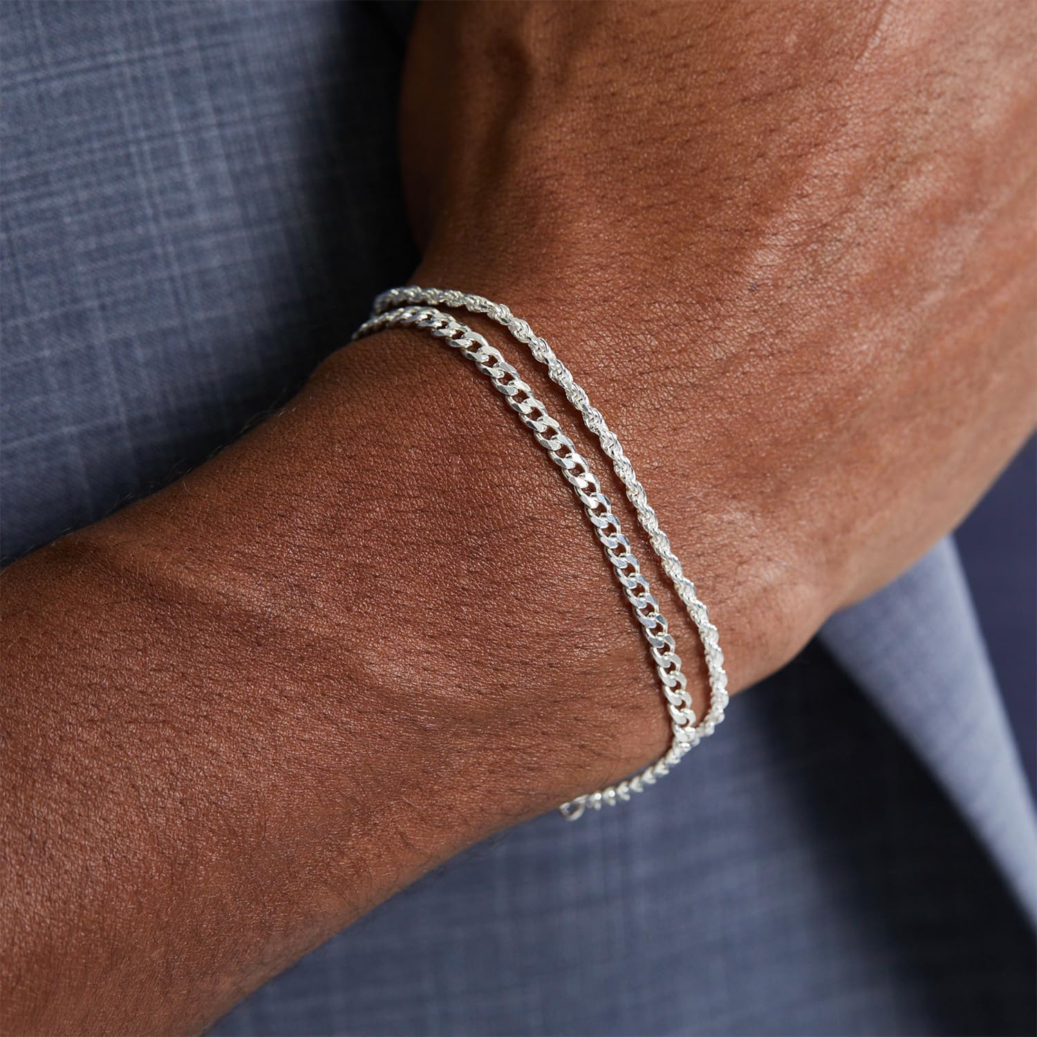 DB- Unisex Stackable Bracelet Set-featuring Rope, Figaro, and Cuban chain styles. Stylish and durable, these bracelets resist tarnishing and make an ideal gift for a father, boyfriend, or husband.-DB