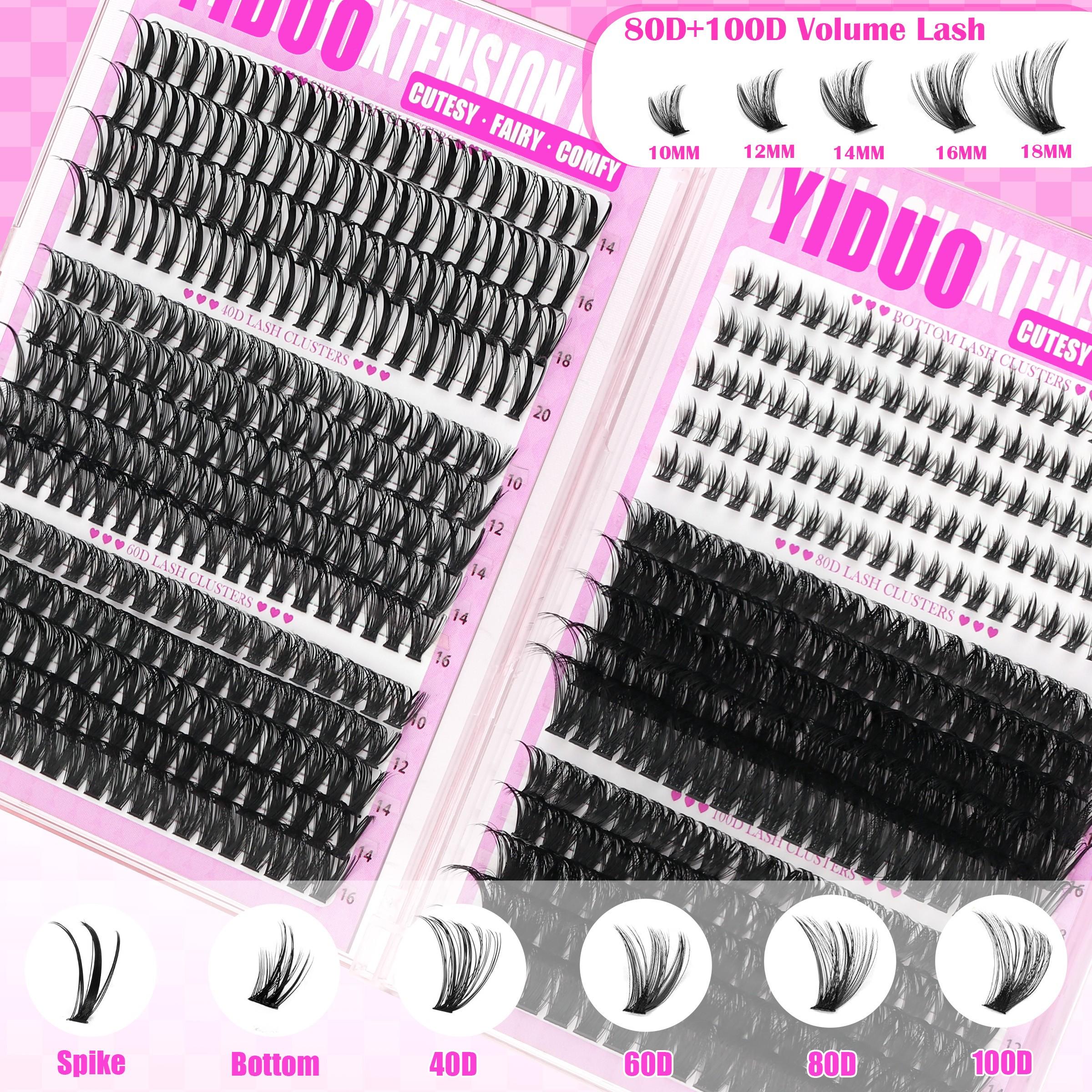 YIDUO 1110pcs DIY Lash Extension Kit, Complete Eyelash Clusters Set with Bond & Seal, Remover, Tweezers & Eyelash Brush, 10-18mm D Curl Manga, Cat Eye and Wispy Volume Lashes (50D, 60D, 80D, 100D) for Home Salon, Includes Lash Tools