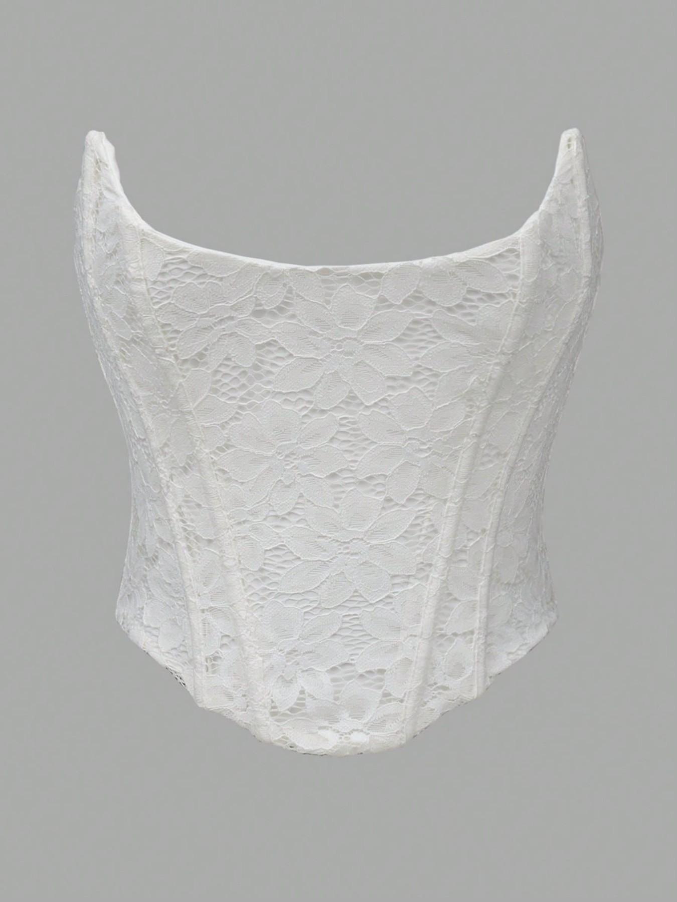 Women's Lace Strapless Bodysuit, Floral Lace Crop Top, Perfect for Parties and Nightclubs, Stylish and Trendy