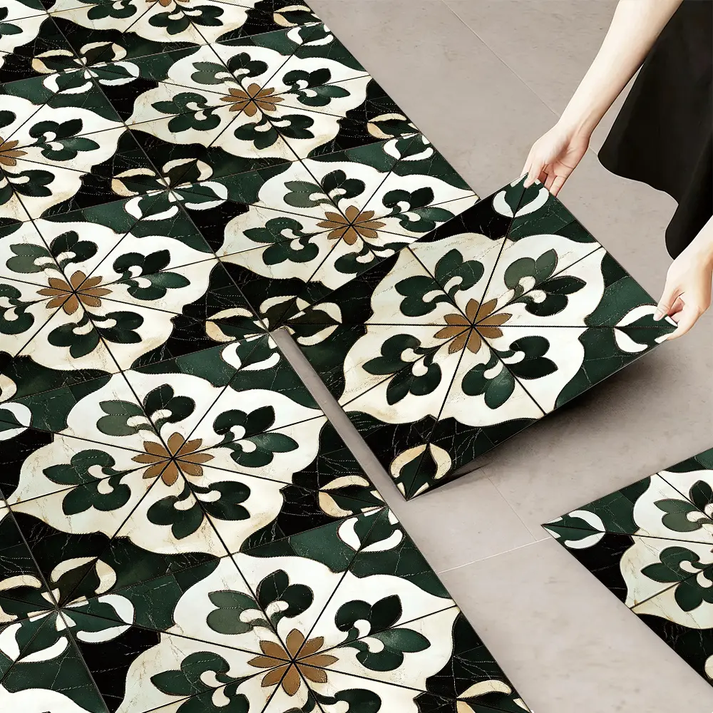 10pcs Self-Adhesive Vinyl Flooring (PEEL & STICK) - Faux Leather Floor Tiles Suitable for Kitchen, Bathroom, Floor & Wall Decor, Modern Geometric Patterns, Vinyl Sheets, Low Maintenance, Affordable Floor Covering, Decorative Modern Flooring