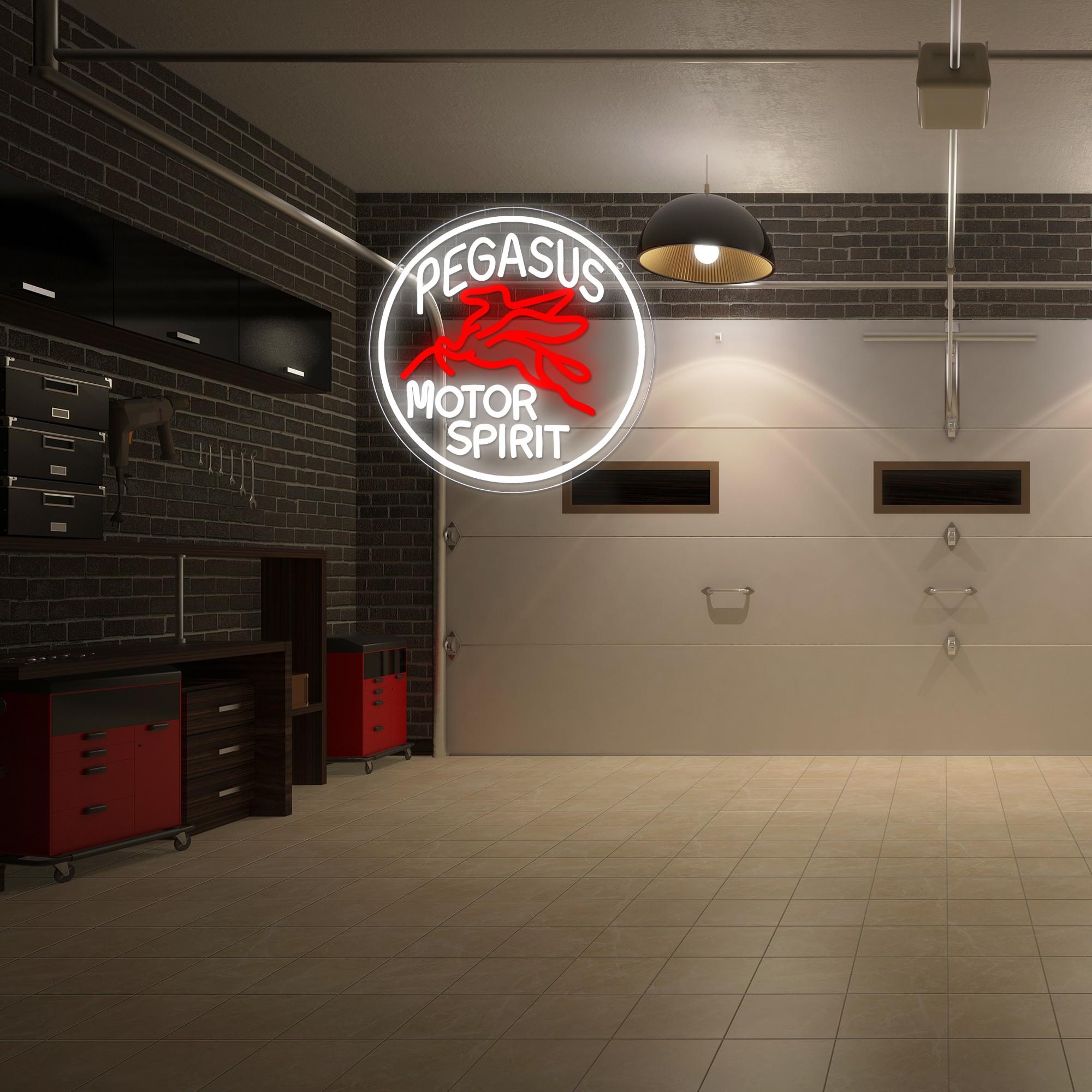 Pegasus Motor Spirit Neon Sign, USB Powered Personalized LED Sign, Neon Sign for Garage, Auto Repair Shop, Birthday Gift for Men