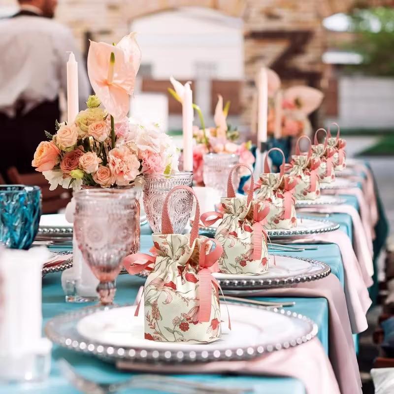 10 Piece Floral Drawstring Bags, Jewelry Packaging Pouches, DIY Craft Supplies, Earrings Rings Necklaces Bracelets Storage, Party Gifts