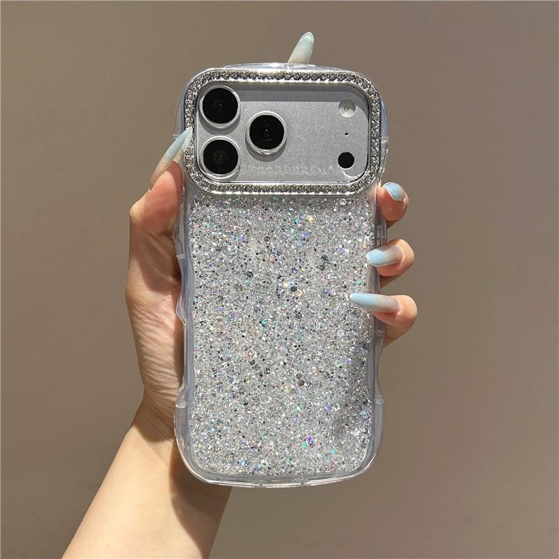 Water Ripple Glitter Phone Case for iPhone 13/14/15/16/17 Pro/Pro Max/Plus, featuring a luxurious sparkling diamond design, fashionable protective cover with unique style, ideal for daily use and device protection.