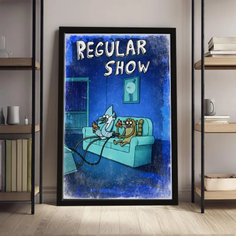 1 piece/set frameless canvas painting print poster, Game Poster art, Regular Show Mordecai and Rigby Gaming, Home wall decor, a perfect gift for Video games loves, ideal gift for bedroom, living room, wall decoration, room decor