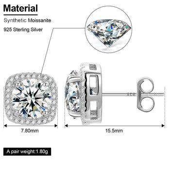【E203 Live2】UCCIYO D VVS Synthetic Moissanite Square Stud Earrings 925 Sterling Silver Women Wedding Jewelry Elegant Jewelry Birthday Gift