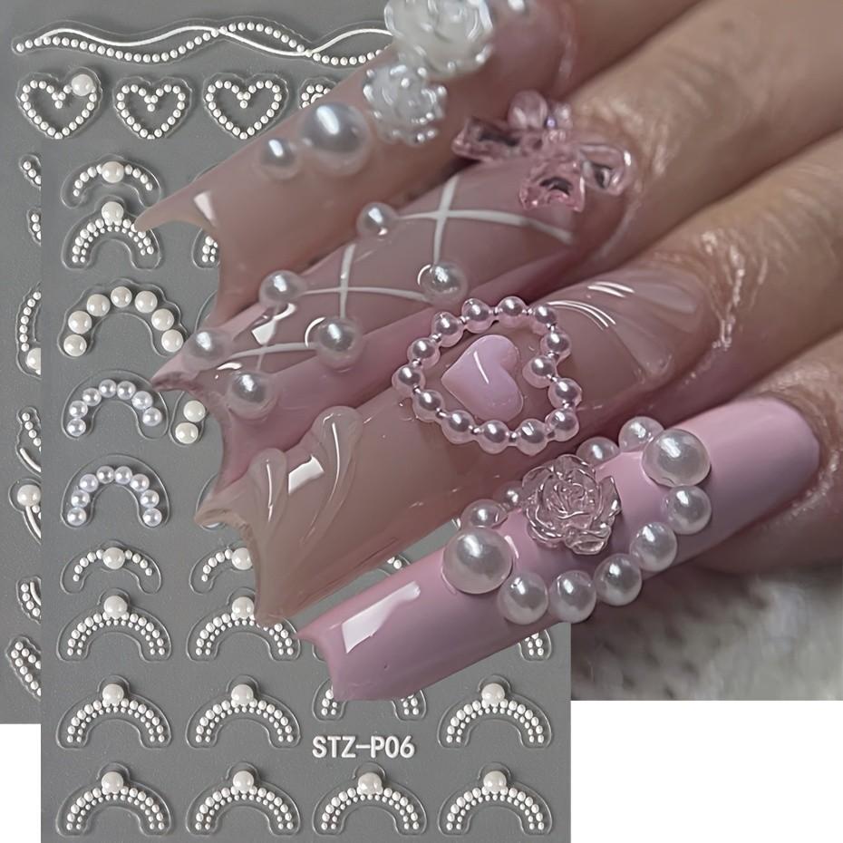 6-Piece 5D Rhinestone Lace Wave Nail Art Stickers, Self-Adhesive Wedding Season Nails, Y2K Princess Style, Ocean Design