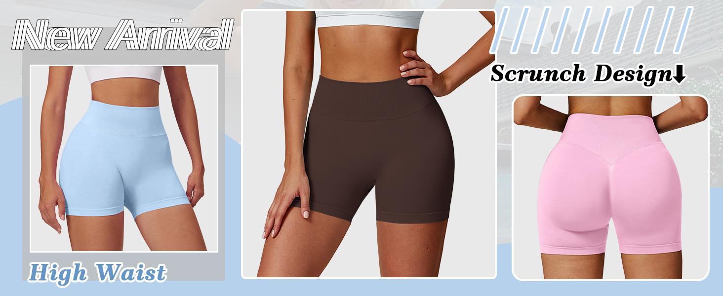 Women's Workout Shorts Seamless Scrunch Butt Lifting 3 Pack Yoga Gym Athletic High Waisted Tummy Control Booty 4.1"
