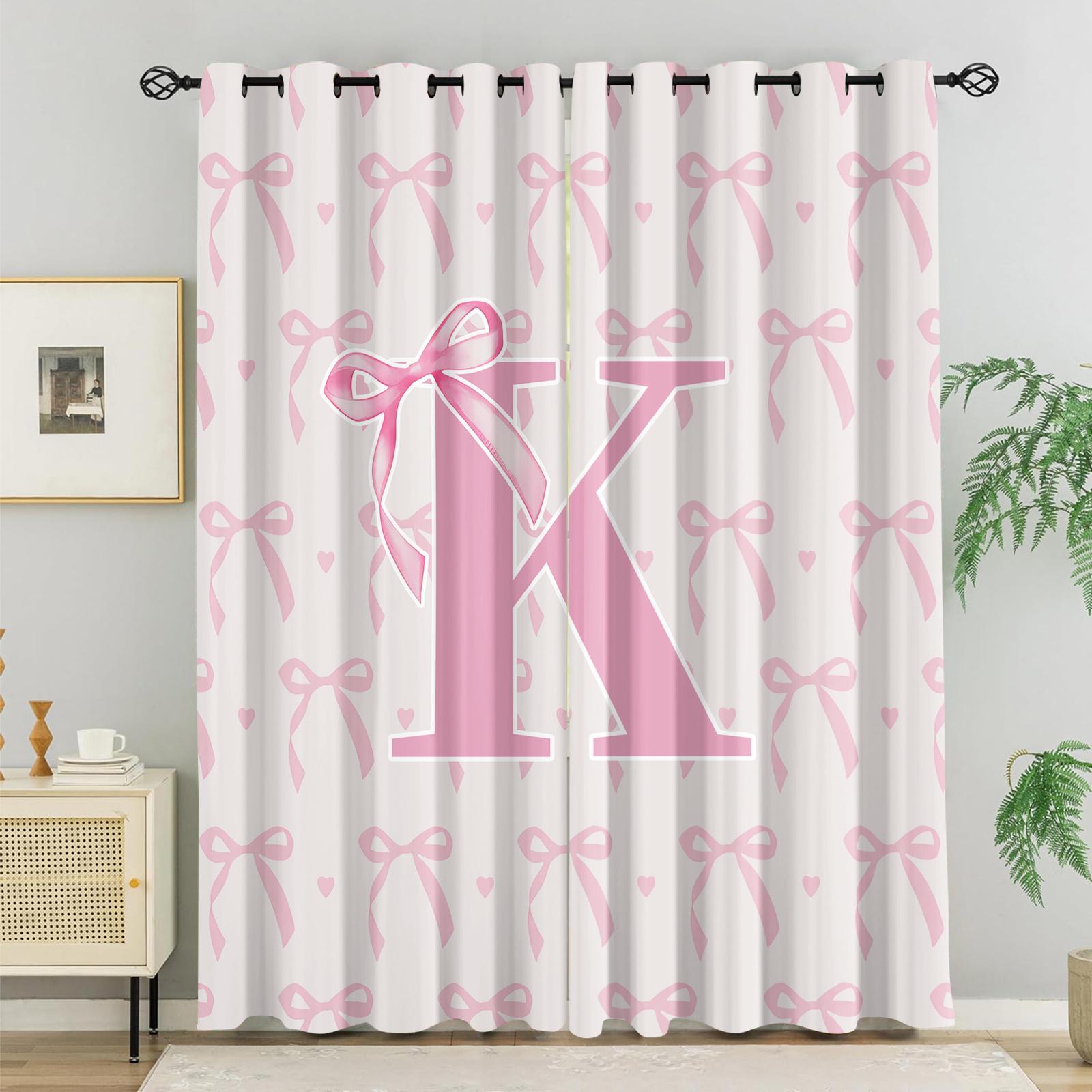 2Pcs Letter Printed Curtains, Pink Princess Style Home Decor, Soft Polyester Fabric, Blackout and Heat Insulation, with Metal Grommets, Ideal for Girls' Bedroom, Dorm and Living Room, Aesthetic Girly Decoration