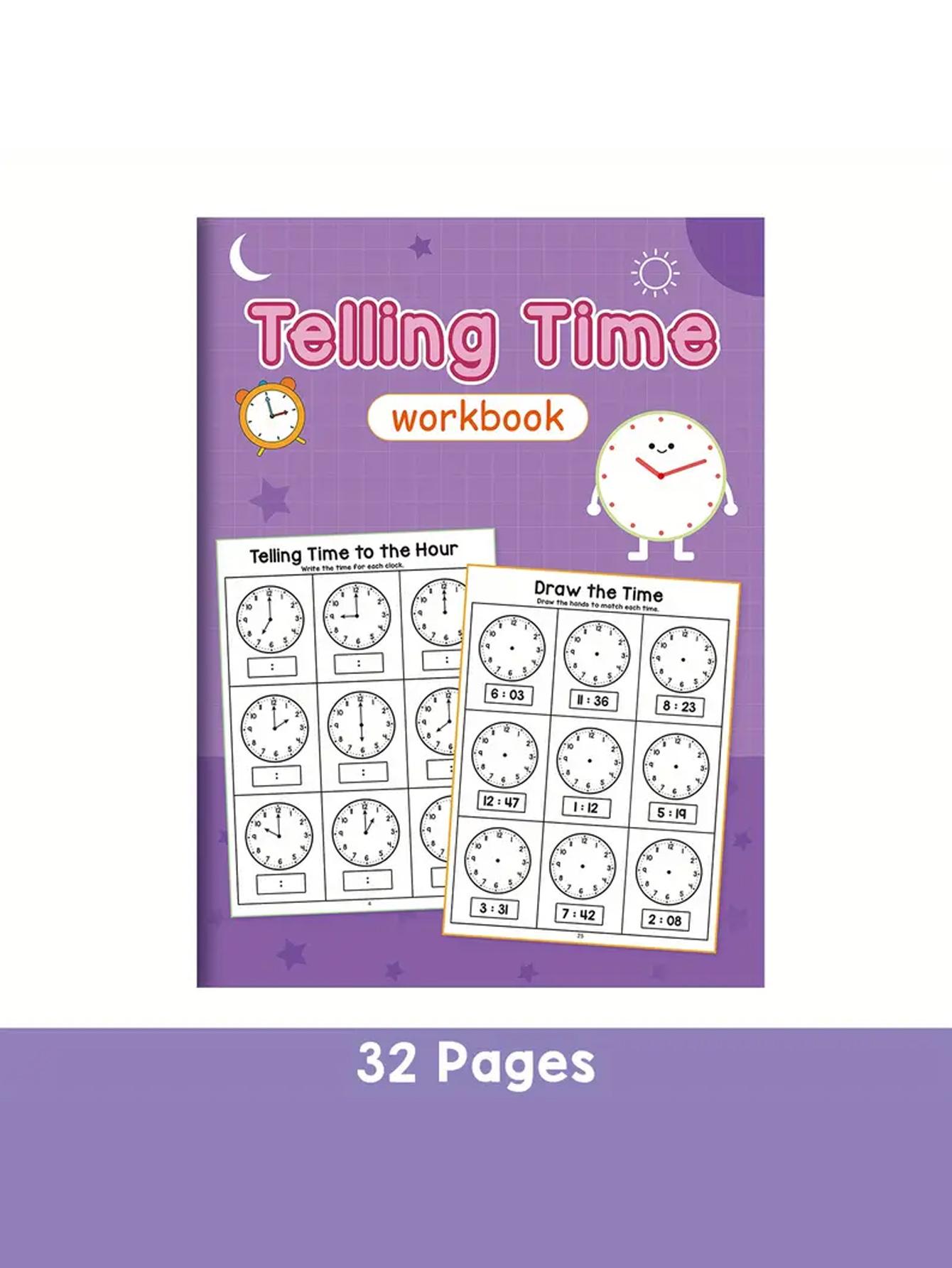 Time Table Practice Book, Learn Reading Analog and Digital Clocks, Colorful Clock Faces, Kindergarten Grade 1 Math Activity, Math Learning Workbook