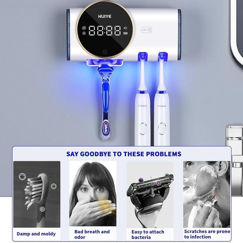 2026 Upgraded Bathroom Toothbrush Holder, Infrared Toothbrush Sanitizer, Wall-Mounted Design, Compatible with Various Toothbrush Sizes, Features Air-Drying Function, Equipped with an LED Smart Display