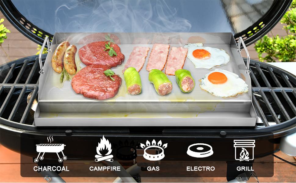 GGC Stainless Griddle for Gas Grills, Flat Top Griddle for Gas Stoves, Camping Stoves, 18" x 12.5" Nonstick Cooking Griddles for Charcoal, Tailgating, Parties GGC Stainless Griddle for Gas Grills, Flat Top Griddle for Gas Stoves, Camping Stoves, 18" x 12.5" Nonstick Cooking Griddles for Charcoal, Tailgating, Parties