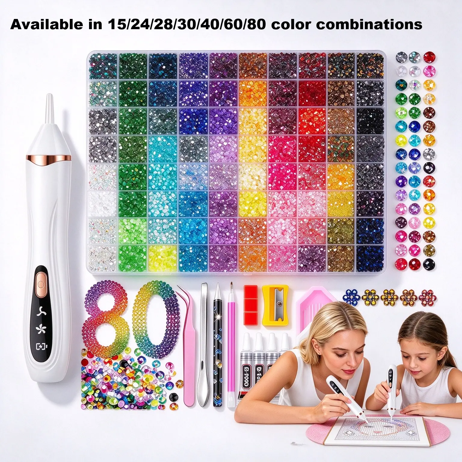 Bedazzling Kit, Rechargeable Vacuum Suction Diamond Painting Pen Full DIY Kit, Adjustable Suction Diamond Painting Pen with Multicolor Rhinestones, B‑7000 Glue & Complete Craft Accessories, DIY Art Supplies for Adults & Kids, Gift for Diamond Painting Lov