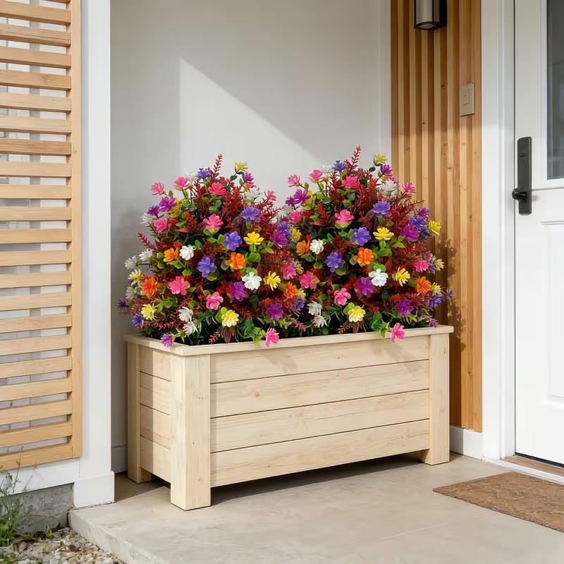 Summer Artificial Colorful Camellia Bouquet with Stake, Outdoor Festival Decor, Garden and Lawn Placement, Spring/summer, Outdoor Fake Flowers