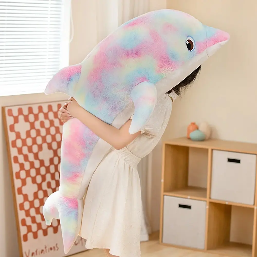 50cm Cute Colorful Dolphin Plush Toy, Soft Fluffy Stuffed‑Animal Throw Pillow Cushion, Cozy Sofa‑Bed Home Decoration for Boys Girls Birthday Holiday Gift