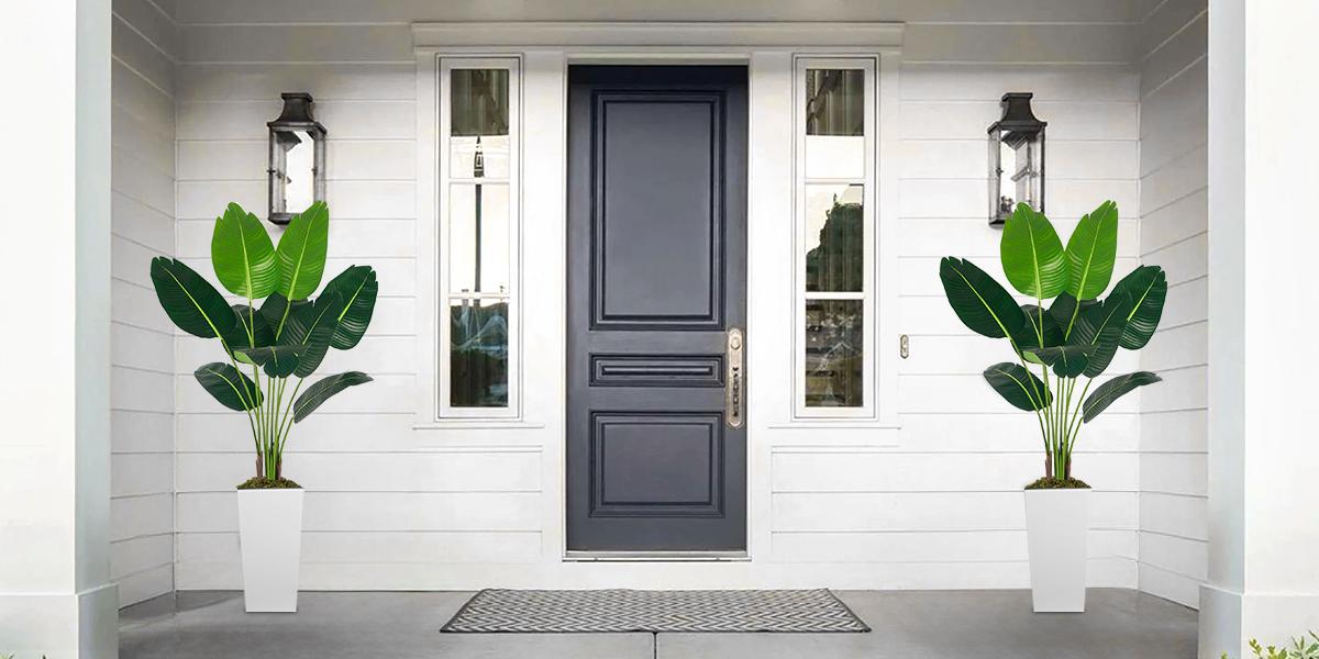 Bird Of Paradise Tree, Artificial Imitation Of Real Fake Plants, 10 Leaves With White Square Flower Pot, Home And Office Decoration