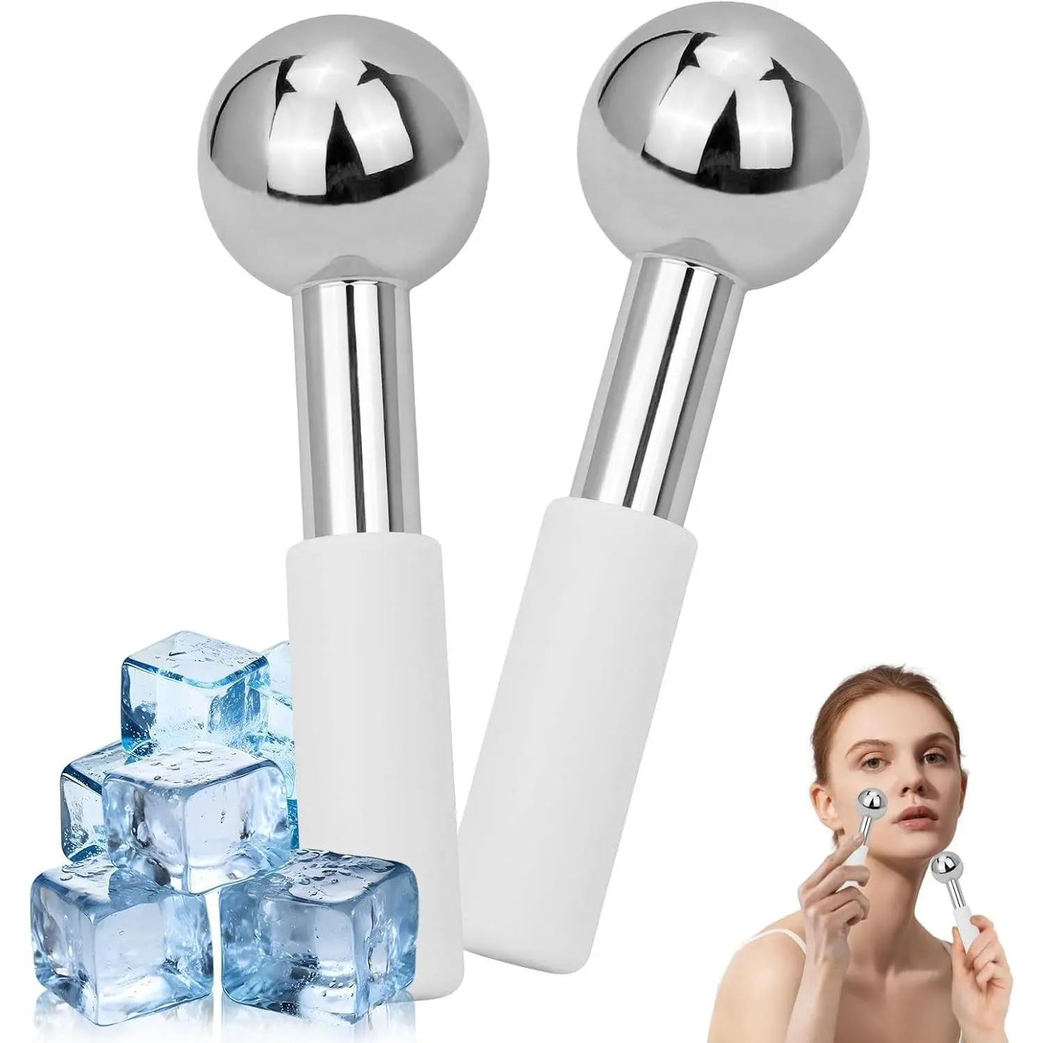 Ice Globes for Face & Eyes - Unbreakless Stainless Steel Cryo Sticks Facial Massage Tools Cold Therapy Cooling Globes to Reduce Puffiness, Wrinkles, Dark Circles Spa & Esthetician Supplies