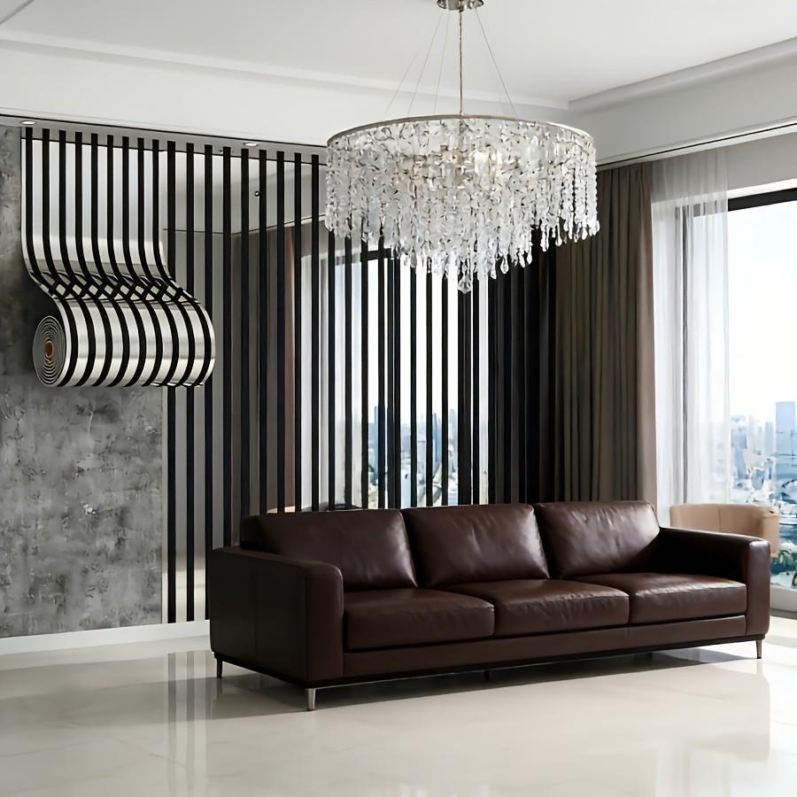 1 Roll 2.8mm Thick Gold Foil Grid Stripe Wallpaper, Mirror Surface 3D Peel and Stick Wall Sticker, Modern Luxury Wall Decor for Living Room Bedroom Office Meeting Room