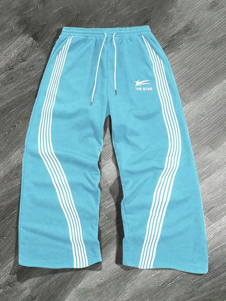 Men's Letter & Star & Striped Print Drawstring Waist Sweatpants, Regular Fit Casual Street Elastic Waist Straight Leg Trousers for Fall & Winter, Sports Casual Pants, Men's Bottoms for Daily Wear