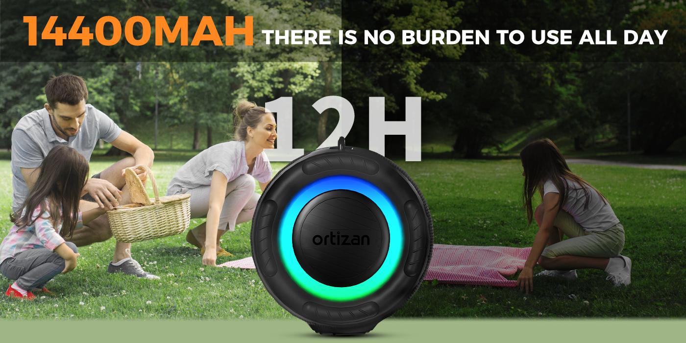 【Ortizan】 100W Bluetooth Speaker - Powerful Sound and Deep Bass, Portable Wireless, IPX7 Waterproof, 12H Playtime, Power Bank, EQ, USB, LED Lights - Outdoor Loud Subwoofer Boombox for Party, Camping Weatherproof Loudspeaker System