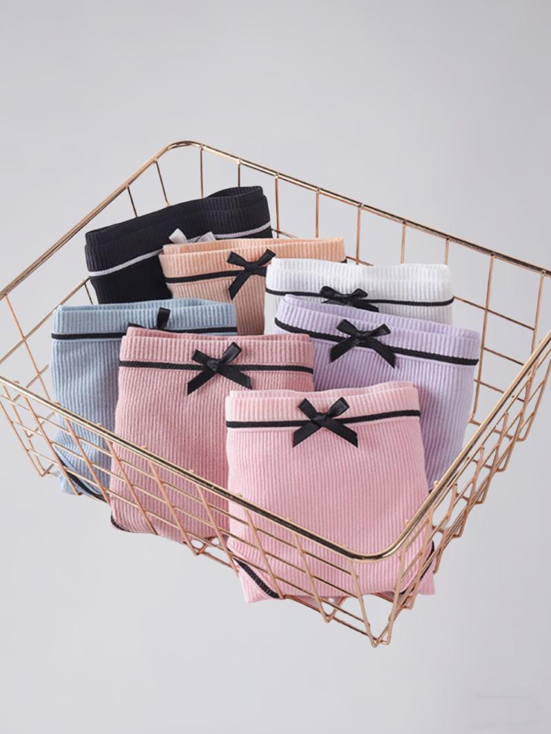 9-16Y,Girl's Simple Soft Comfortable Breathable Panties, With Cute Bow Design,Elastic Waistband, Student Underwear,Girl's Daily Briefs for All Seasons