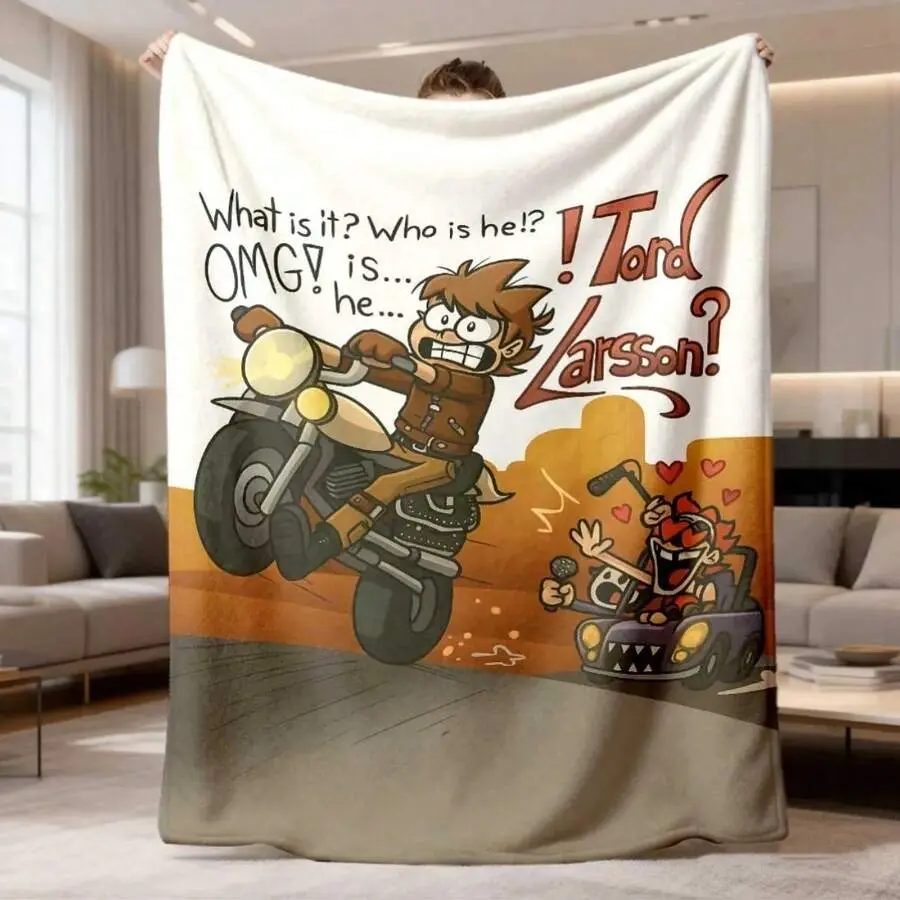 Eddsworld Tord Larsson Cartoon Motorcycle Flannel Blanket Anime Character Print Throw Blanket Sofa Bedroom Decor