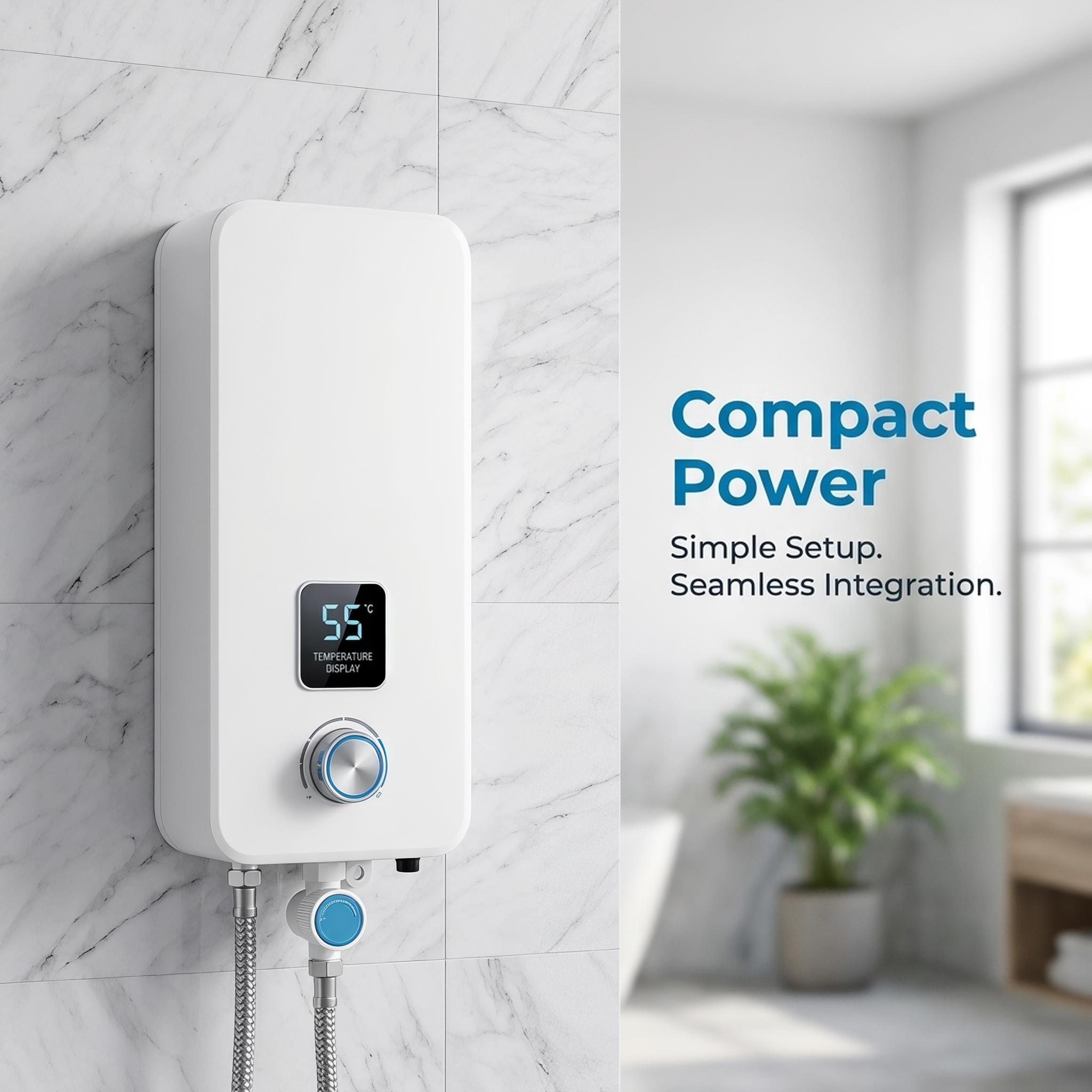 110V 3500W Tankless Instant Electric Water Heater with Complete Shower Head Kit, LCD Display, On-Demand Heat, Small Footprint, Compact Easy-Install Unit for Homes/RVs Bathroom, Kitchen Use