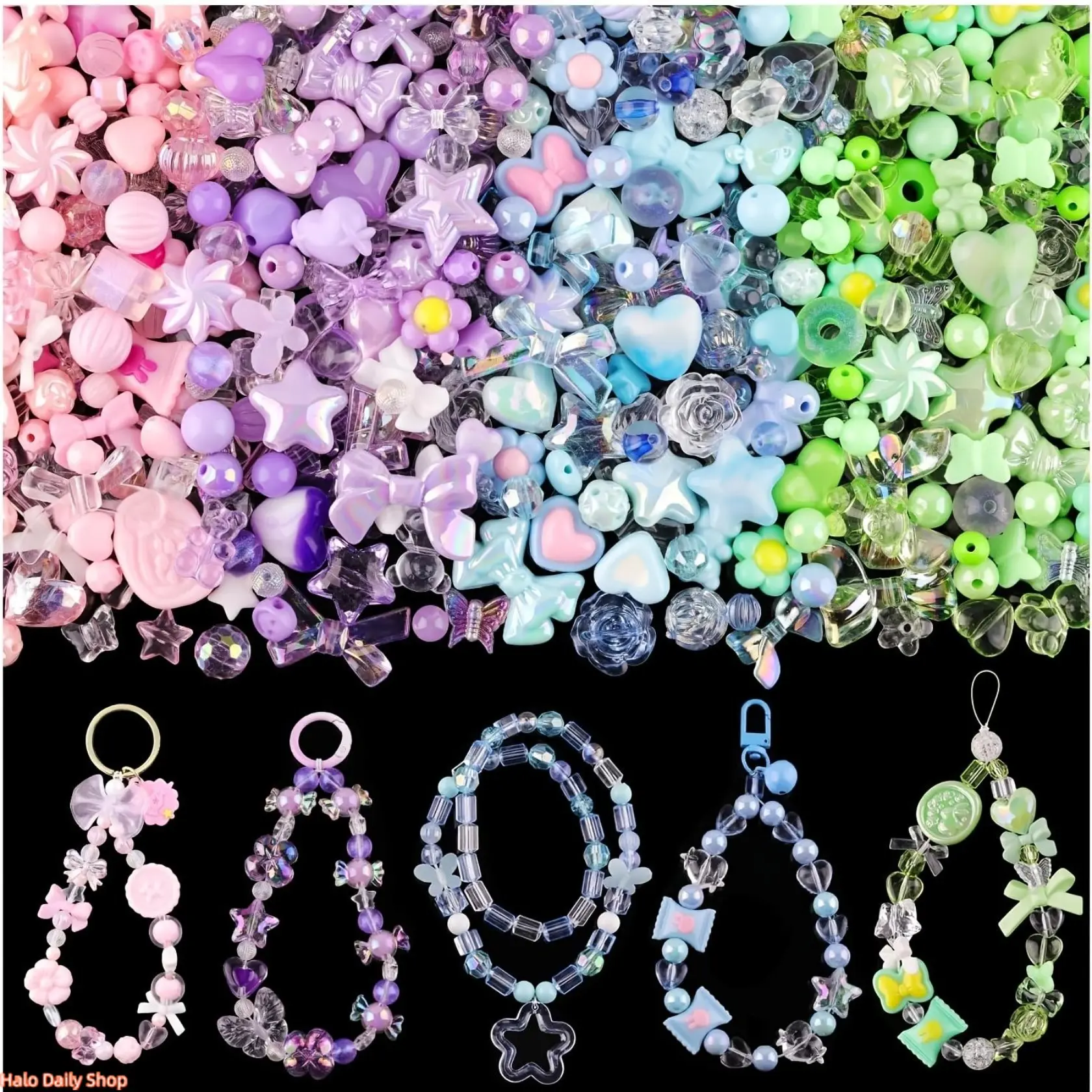 Beading Supplies - 180-240pcs Cute Acrylic Bead Mix with Heart, Star, and Flower Shapes for DIY Jewelry Making & Crafting Projects, Acrylic Beads Mix, Bead Kits For Bracelet Making, Diy Beading