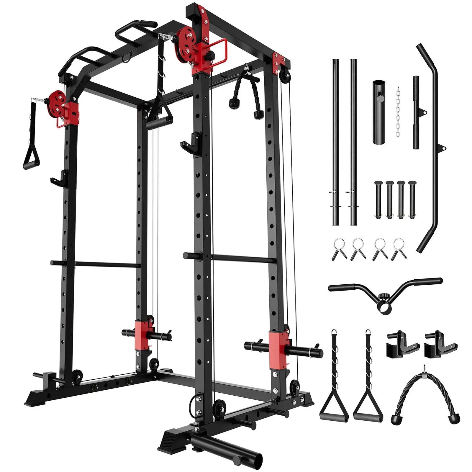 GARVEE Power Cage with Dual Pulley System, 1600LB Multi-Function Squat Rack