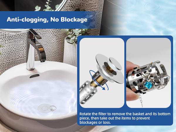 Hibbent Upgraded 3 in 1 Bathroom Sink Drain Strainer, Universal Pop Up Stopper with Removable Stainless Steel Filter Basket Hair Catcher, Sink Plug for 1.1''~2.36'' Basin, Brass Bullet Core, Chrome Hibbent Upgraded 3 in 1 Bathroom Sink Drain Strainer, Universal Pop Up Stopper with Removable Stainless Steel Filter Basket Hair Catcher, Sink Plug for 1.1''~2.36'' Basin, Brass Bullet Core, Chrome