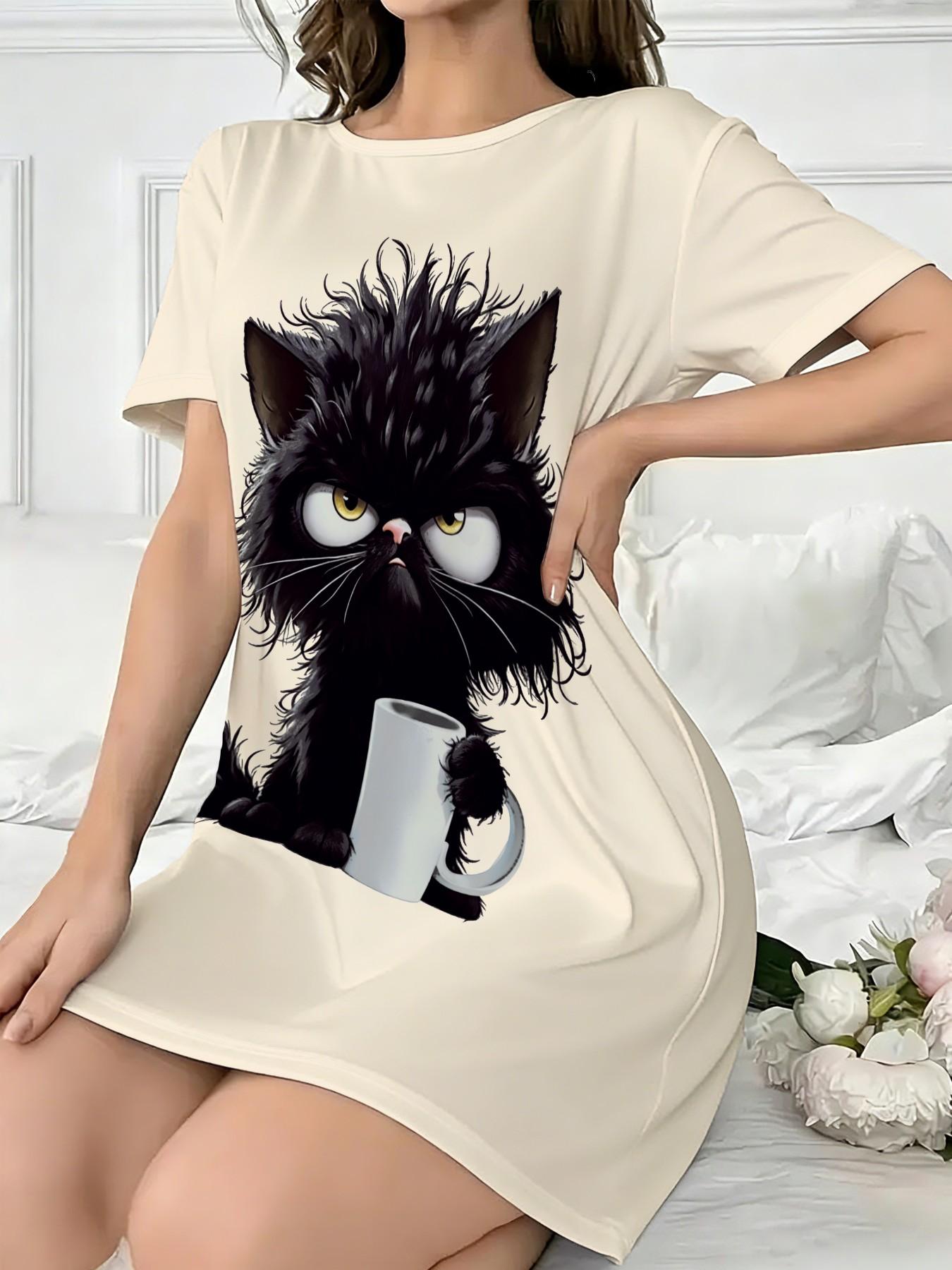 3-Pack Women's Nightdresses, Round Neck Short Sleeve, All-Season Comfortable Breathable, Casual Home Wear Loungewear, Large Cartoon Print, Nightwear, Summer Sleepwear