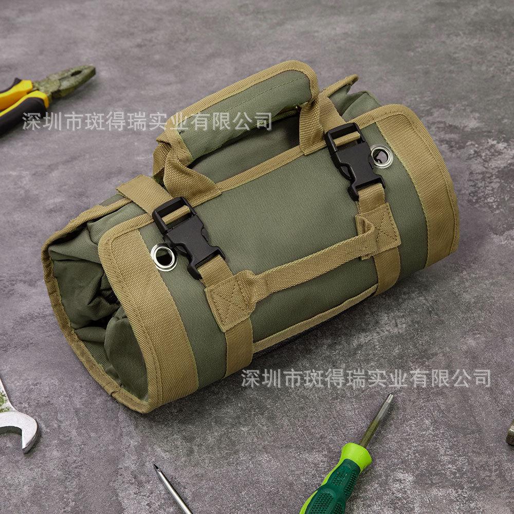 Portable Foldable Roll Up Tool Bag, Heavy Duty Tool Organizer Bag with 5 Compartments & 2 Detachable Pouches for Tools Storage, Waterproof Tool Roll Bag for Dad Men Electrician Mechanic Gifts