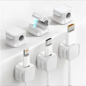 6 Pack Magnetic Cable Holder Clips, Self Adhesive Cord Organizer Wire Keeper, Under Desk Nightstand Wall Mount Charging Cable Management Clip, Compatible with USB-C Lightning HDMI Cables, 2 Colors Optional Black & White