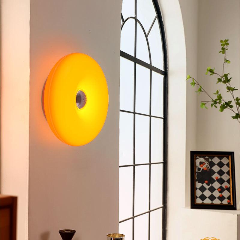 Modern Minimalist Donut Table Lamp, Rechargeable Three-Tone Dimmable RGB Wall Light, Bedroom Bedside Desk Hallway Ambiance Nightlight