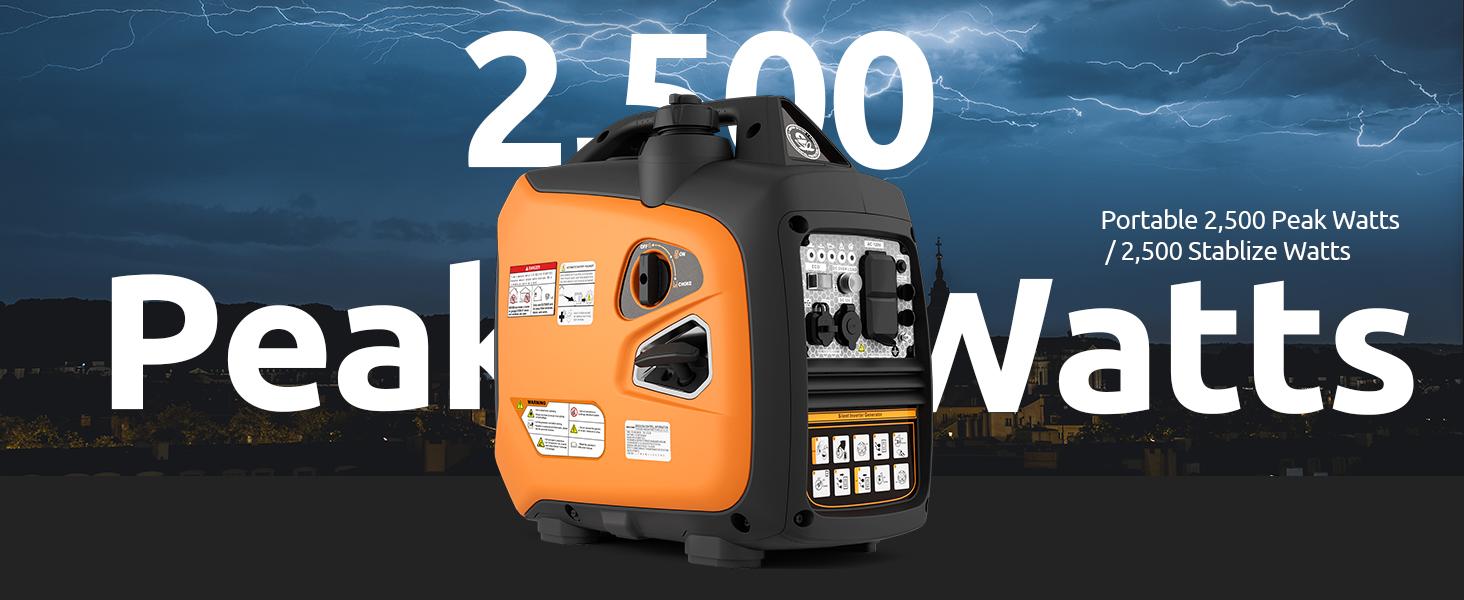 2500-Watt Generator, CO Shutoff Inverter Generators for Home Use, Portable, Gas Powered, Adjustable Eco-Mode & Low Noise, Parallel Capable, EPA Compliant