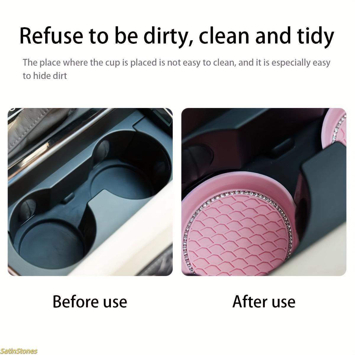2 Pack Bling Rhinestone Car Cup Coasters, Non Slip Rubber Round Cup Mats, Stylish Auto Interior Decor Accessories for Universal Car Cup Holder Use