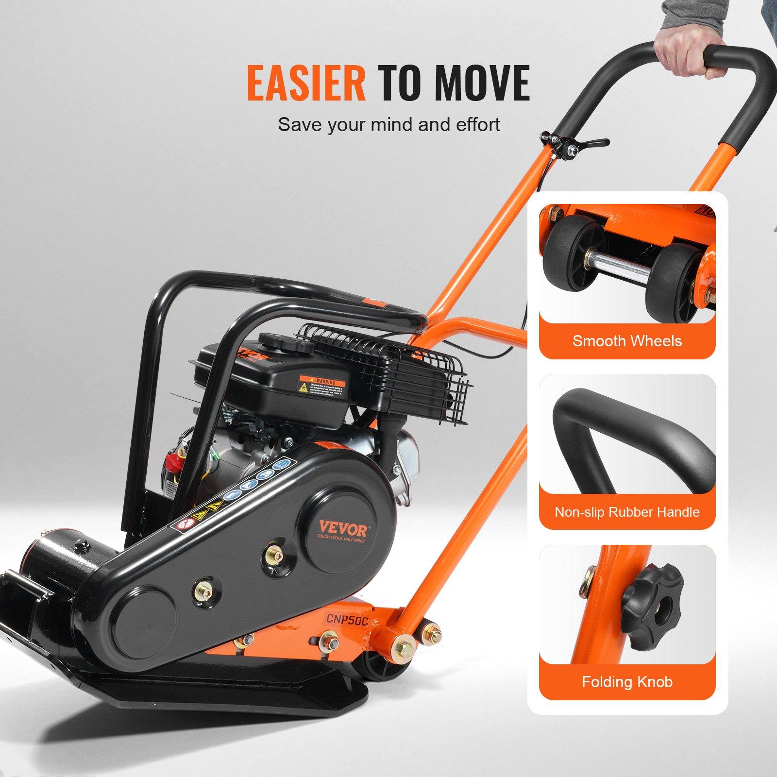 VEVOR Plate Compactor, 2.8 HP 98CC Gas Engine 5, 250 RPM, 1, 920 lbs Force Vibratory Compaction Tamper with 18.7x 11.8 inch Plate for Walkways, Patios, Asphalts, Paver Landscaping, EPA Compliant