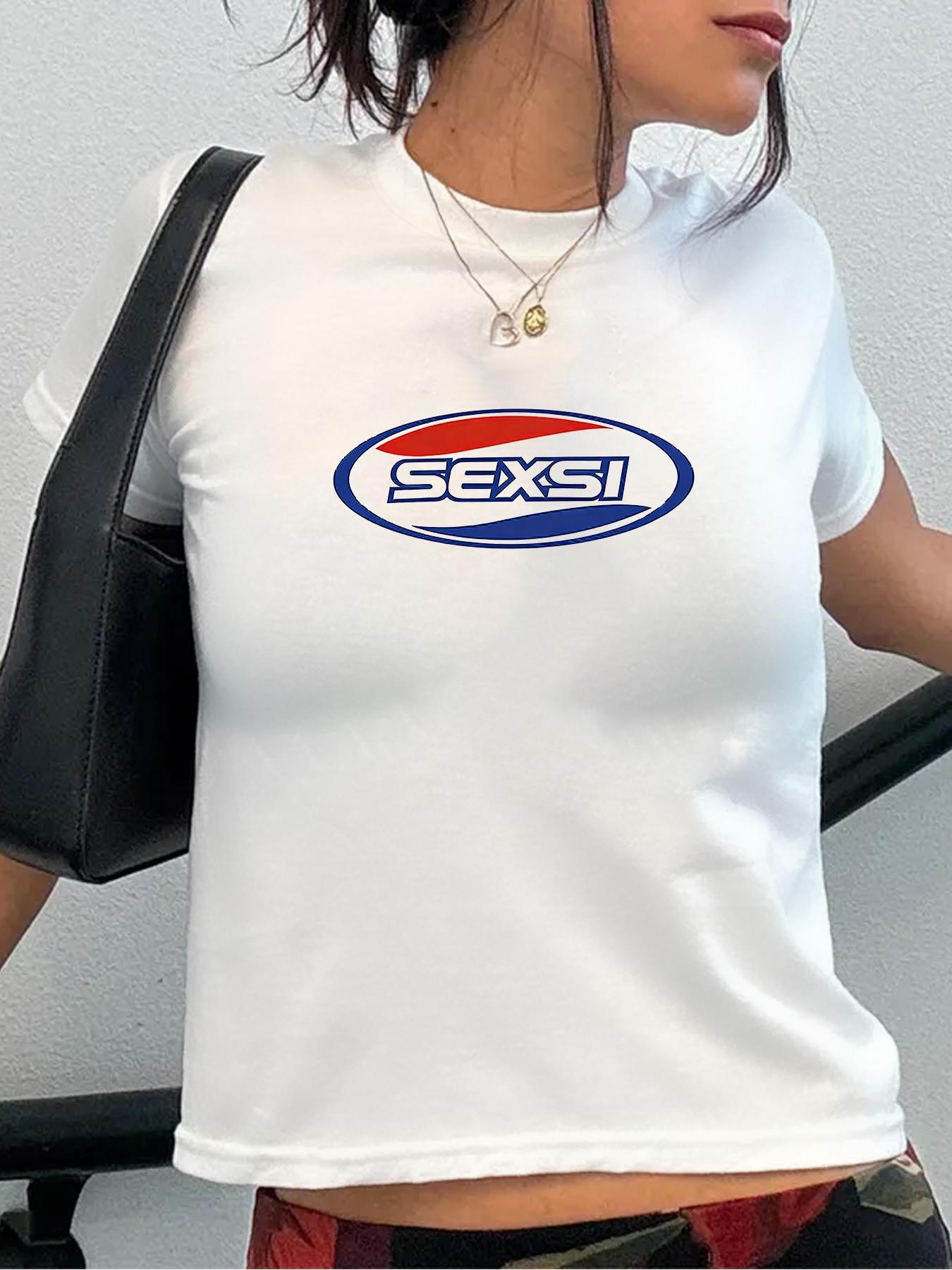 Women's Y2K Baby Tee, Retro Racing Logo Geometric Graphic, Slim Fit