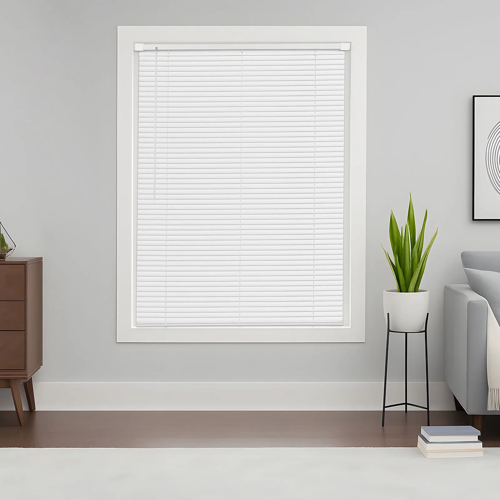 VEVOR Minimalist Cordless Tilt Horizontal Mini Blinds, 43.3" W x 48" H 1" Slats, No-Drill Light Filtering, Easy-Clean Adjustable Indoor Home Window Blinds, White