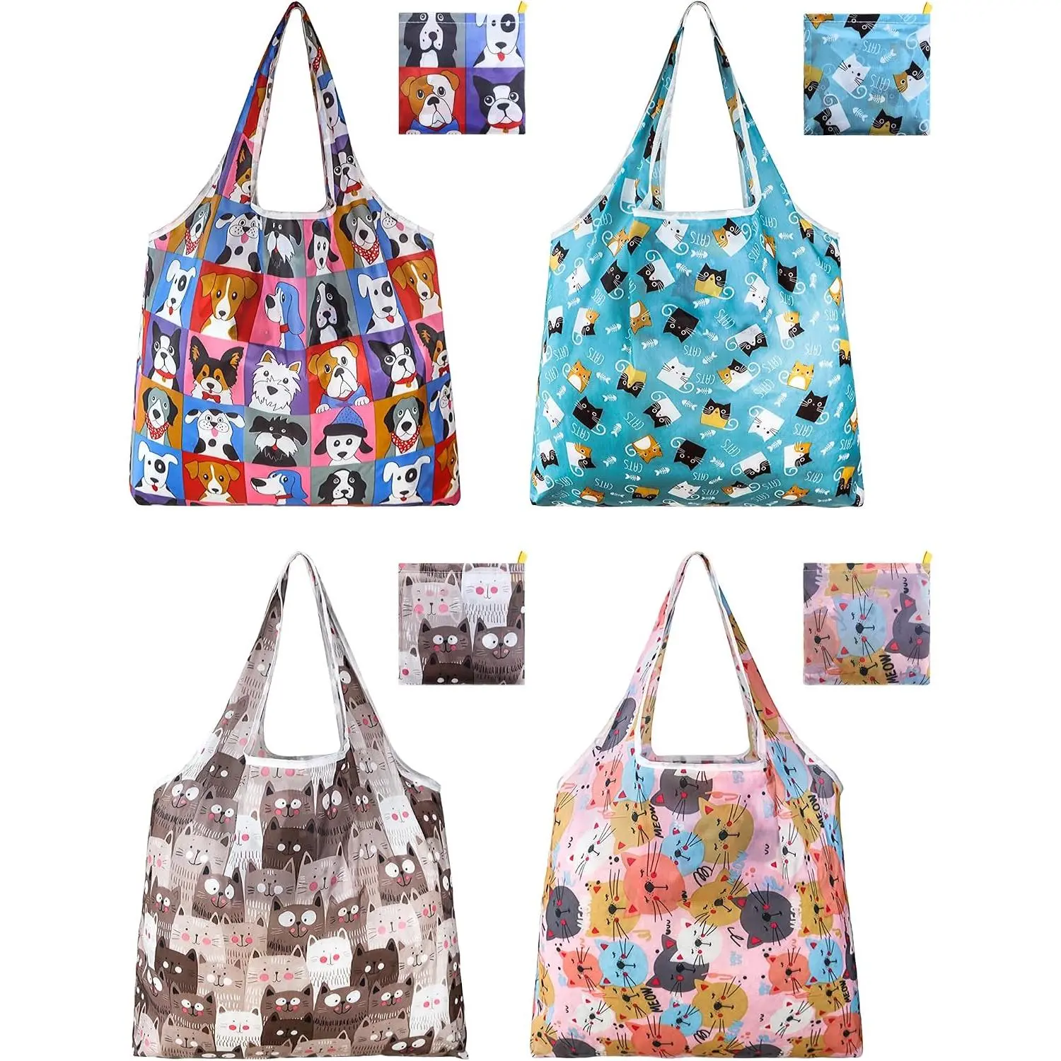 4 count  Grocery Bags, Foldable Shopping Bags Heavy Duty, Large Nano Bag Cute Tote Bag for Daily Shopping,  and Machine Washable ()