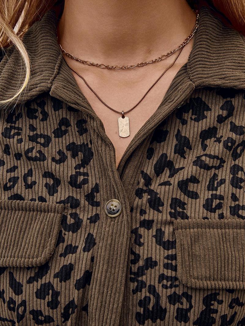 Women's Leopard Print Lapel Jacket, Vintage and Unique Style, Perfect for Daily Shopping, Coffee Dates, Casual Wear