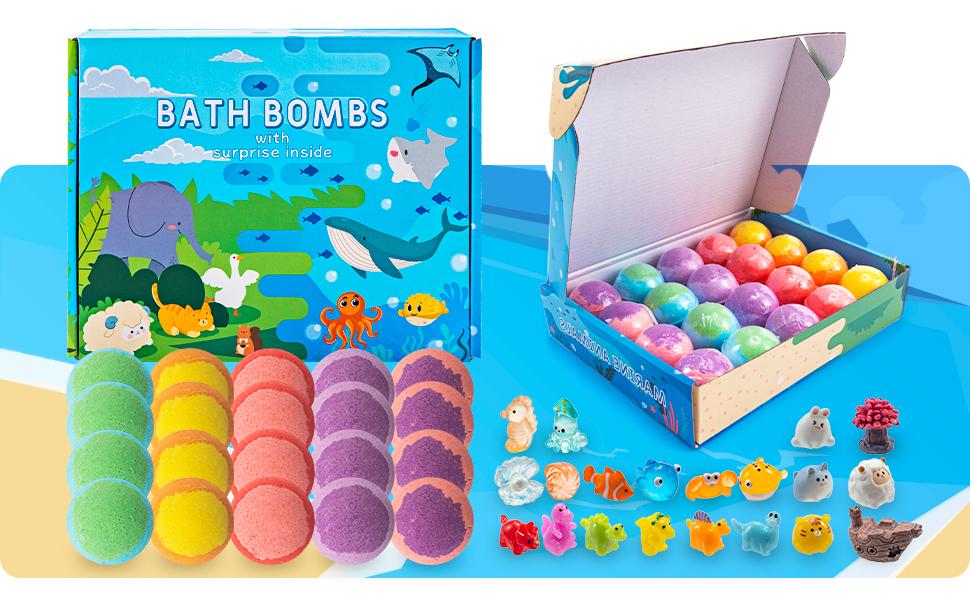 Bath Bomb Gift Set with Surprise Toys Inside 20 Pack Organic Fizzy Balls for Kids Normal Skin Care Moisture Scented Flower Cleanser Cosmetic Body Care