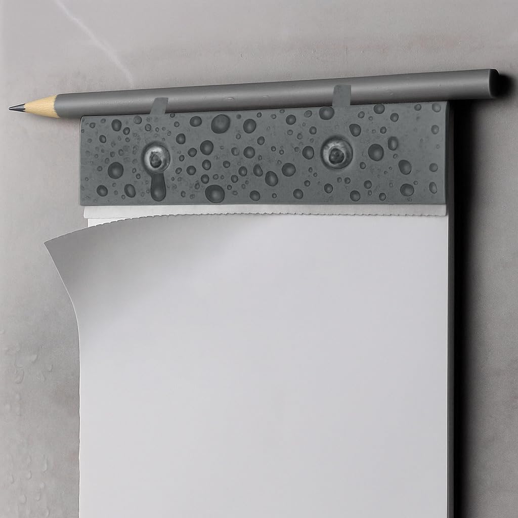 Shower Notepad -100 Pages of Stone Paper with Pencil & Holder - Sticks to Wall with No  - 4 Colors  -  for  or Office (Grey)