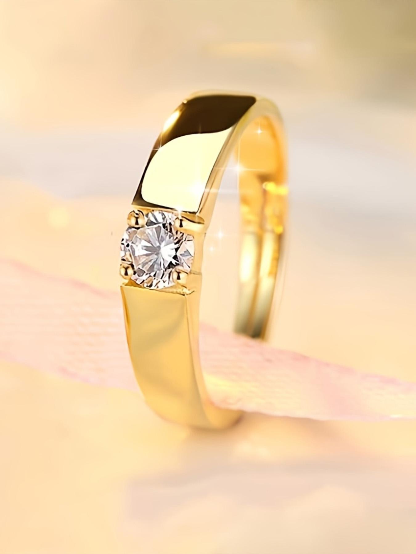 2 Piece Set Artificial Cubic Zirconia Wedding Rings, Adjustable Open Style Couple Engagement Rings, Perfect Casual Party Fashion Jewelry Gift