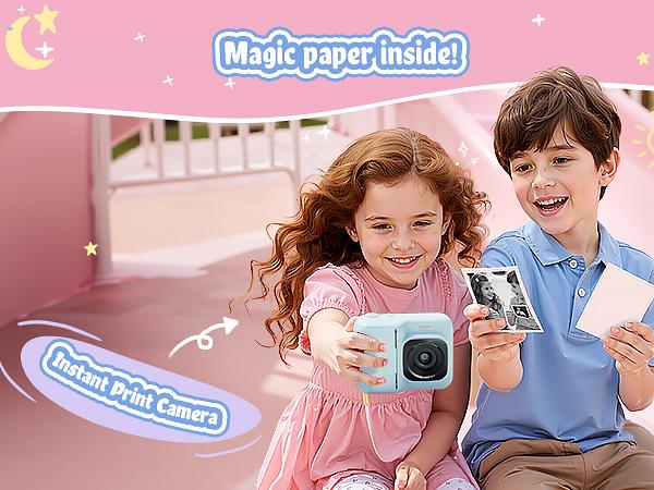 Instant Print Camera for Kids, HD Digital Camera, Christmas Birthday Gifts for Kids, Portable Toy Camera with 32GB SD Card & 3 Rolls Printing Paper