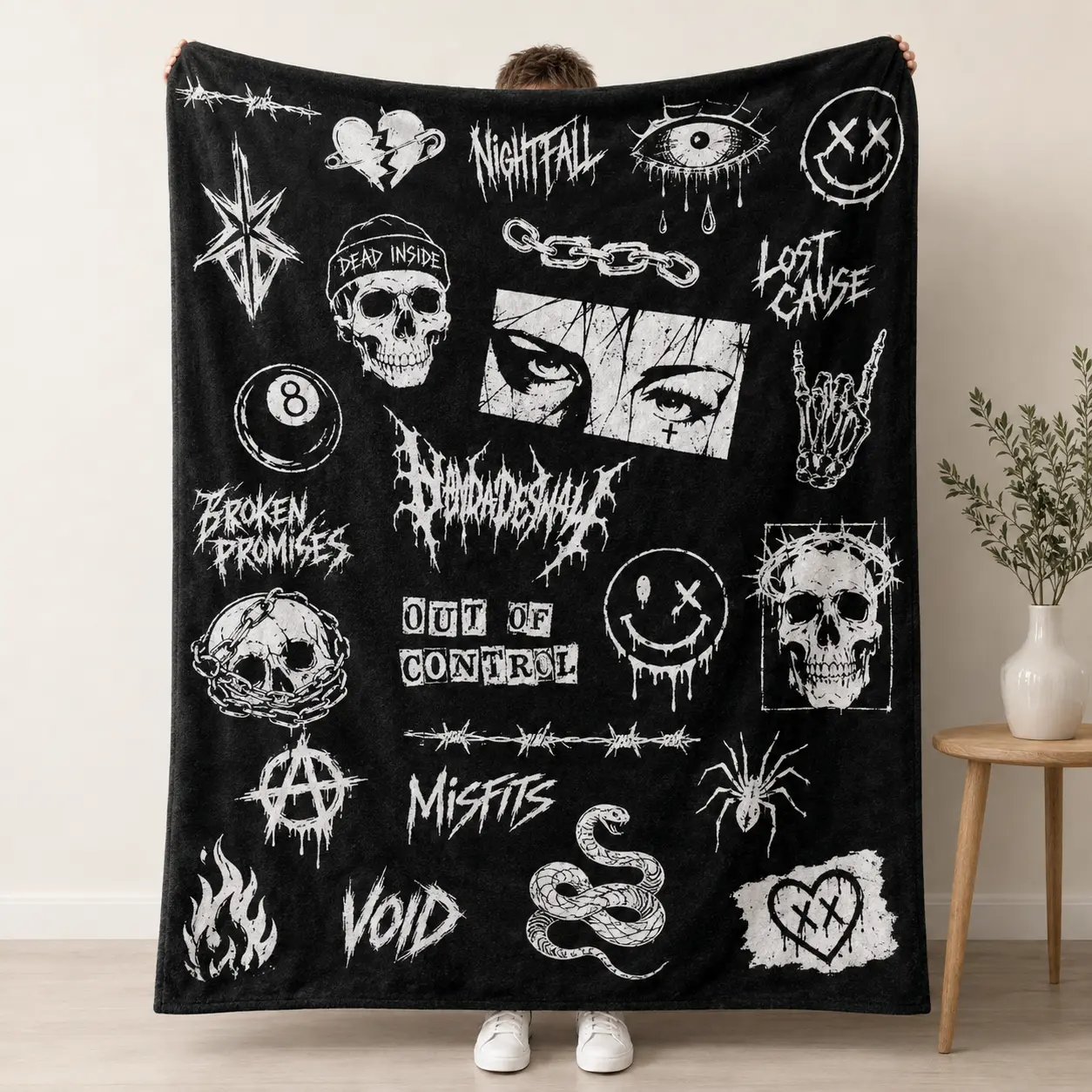 Soft Gothic Style Records Collage Fleece Blanket - Hip Hop Rap Themed Cozy Throw with Iconic  Graphics, Perfect for Fans, Couch, Bed,Home Decor and Gift