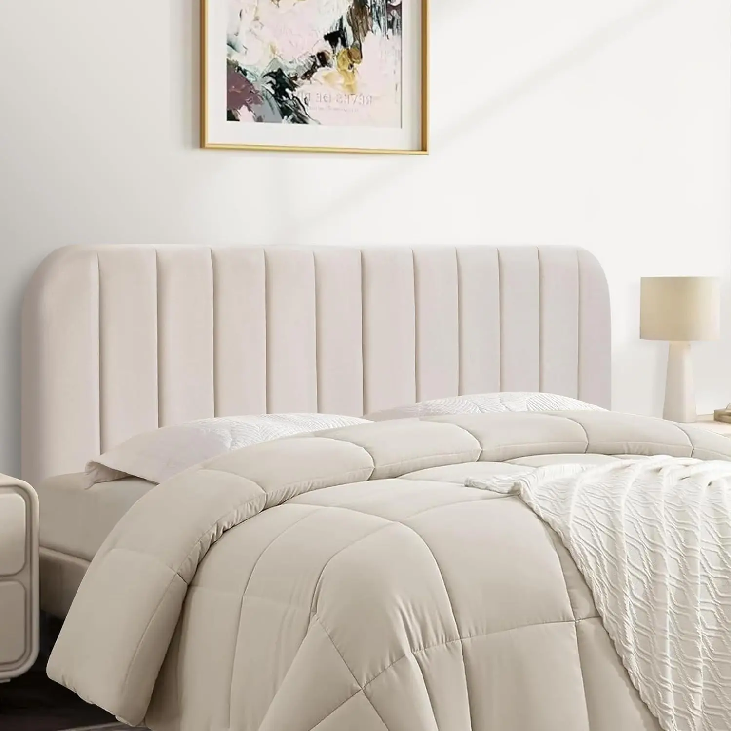 Queen Headboard Only - Upholstered Headboard for Bed, Easy Assembly, Velvet Covered Sponge, Place Between Bed & Wall, Adjustable Metal Legs with Non-Slip Pads, Beige