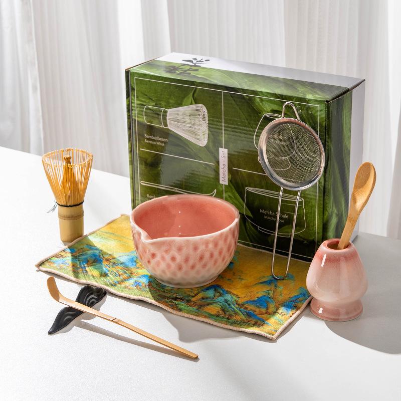 8pcs Japanese Matcha Bowl Set with Whistle, Matcha Bowl Spout, Ceramic Chasen Hundred Stands, Matcha Tea Set Gift Box, Traditional Tea Ceremony, Matcha Set Kit
