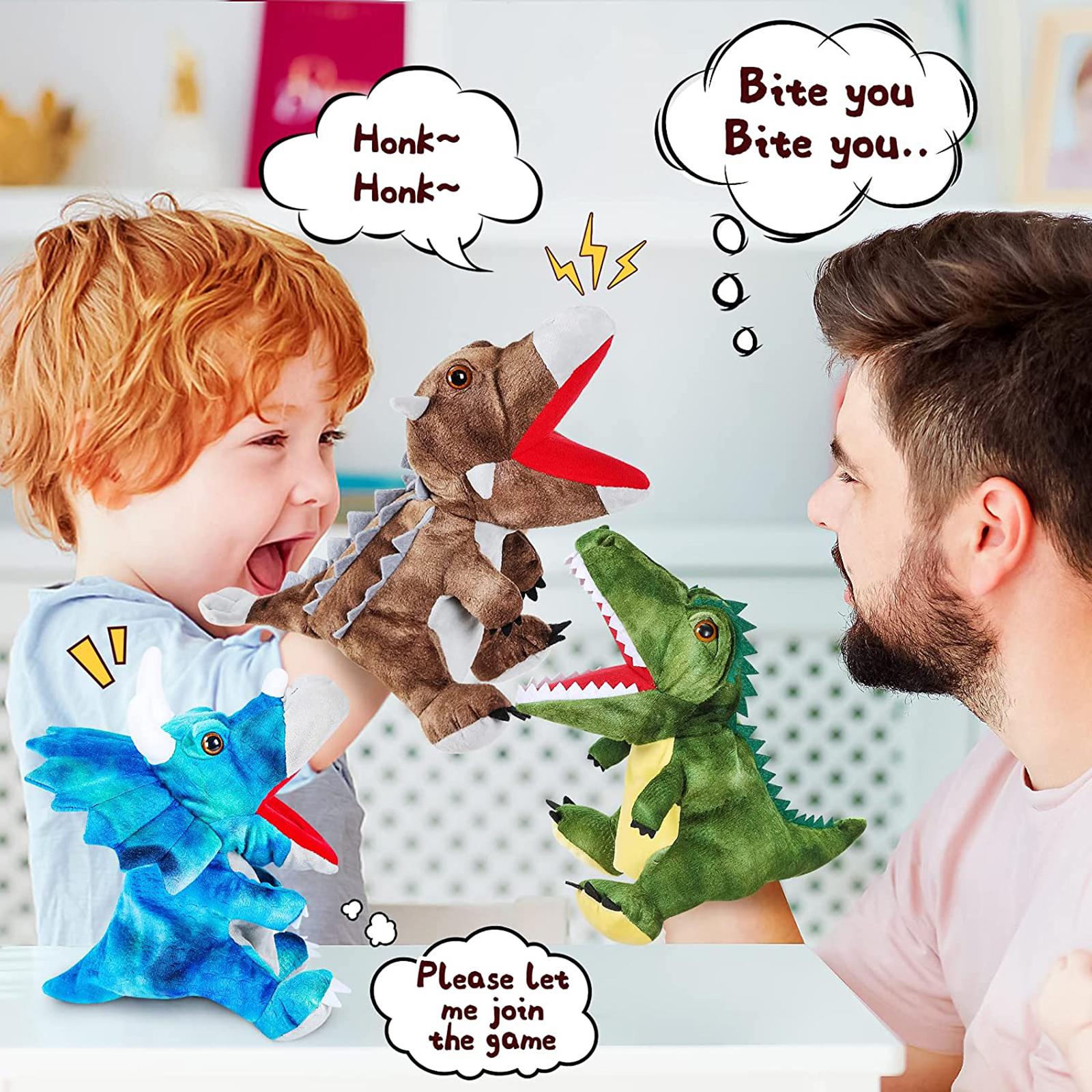Dinosaur Hand Puppets Interactive Toy 11.8 Inch Plush Stuffed Animals with Open Movable Mouth, Stuffed Animal Puppets Interactive Toy Storytelling Gifts for Birthday,Imaginative Play, Girls, Boys