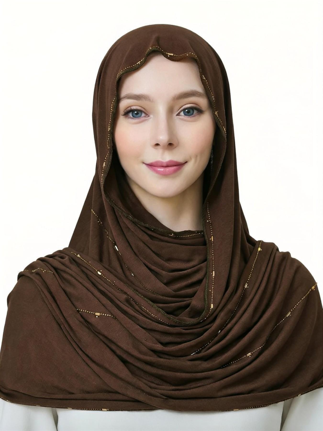 Elegant Beaded Muslim Women Headscarf Scarf, Soft Lightweight Summer Shawl for Prayer, Ramadan & Daily Wear, Stylish Hijab Accessory